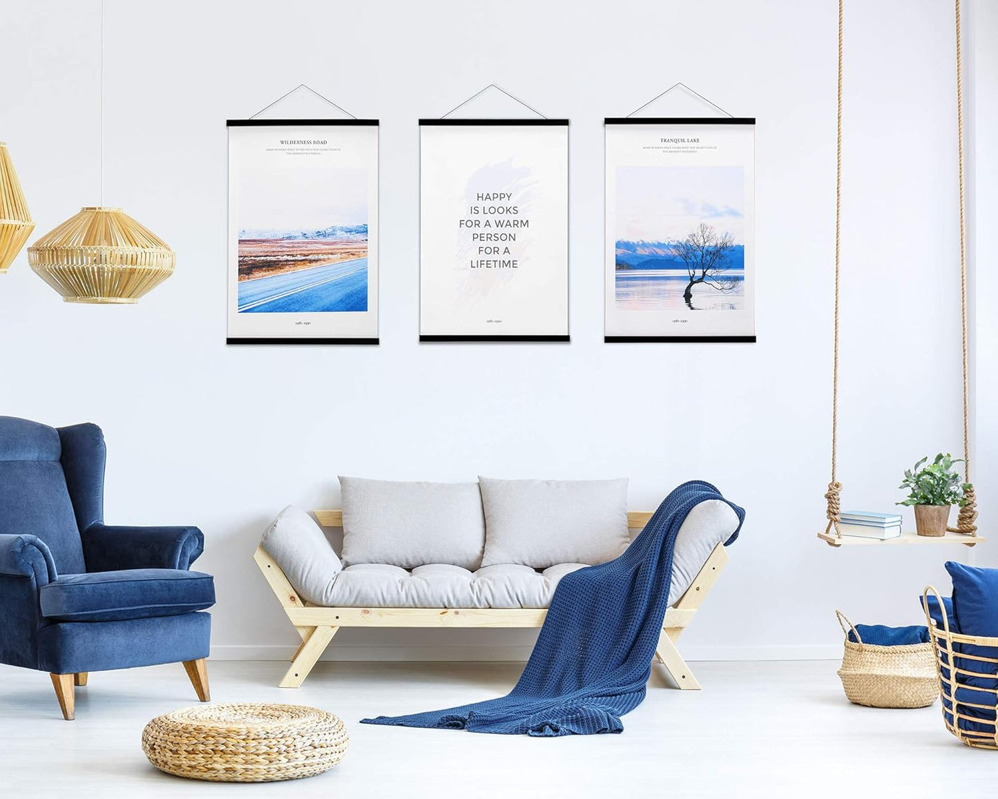 FALAMON Magnetic Poster Hanger Frame,52x20 52x32 52x36 Teak Wood Magnet Poster Frame for Posters,Prints,Photos,Pictures,Maps,Scrolls,and Canvas Artwork(Black,52")