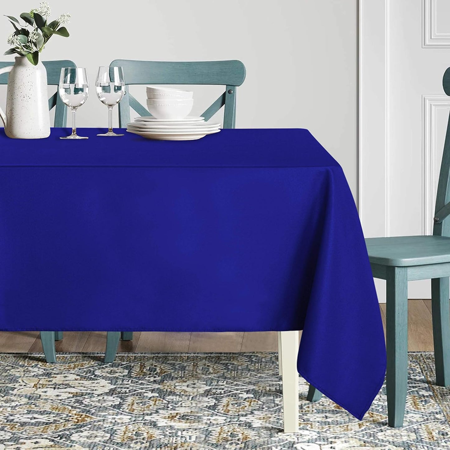 sancua Rectangle Tablecloth - 54 x 108 Inch - Stain and Wrinkle Resistant Washable Polyester Table Cloth, Decorative Fabric Table Cover for Dining Tables, Buffet Parties and Camping, Blue