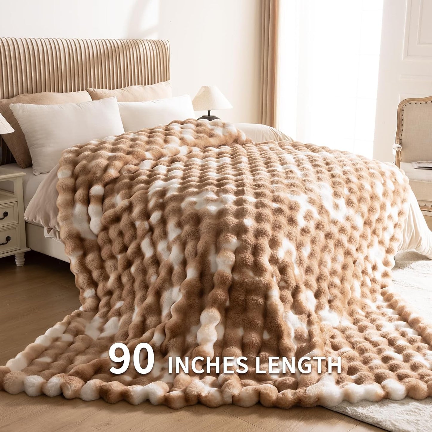 Cozy Faux Fur Throw Blanket for Bed-Warm Fuzzy Throw Blanket, Soft Plush Thick Bubble Blankets for Bedroom and Living Room, Furry Luxury Blanket, 90 x 108, Tie-Dye Brown