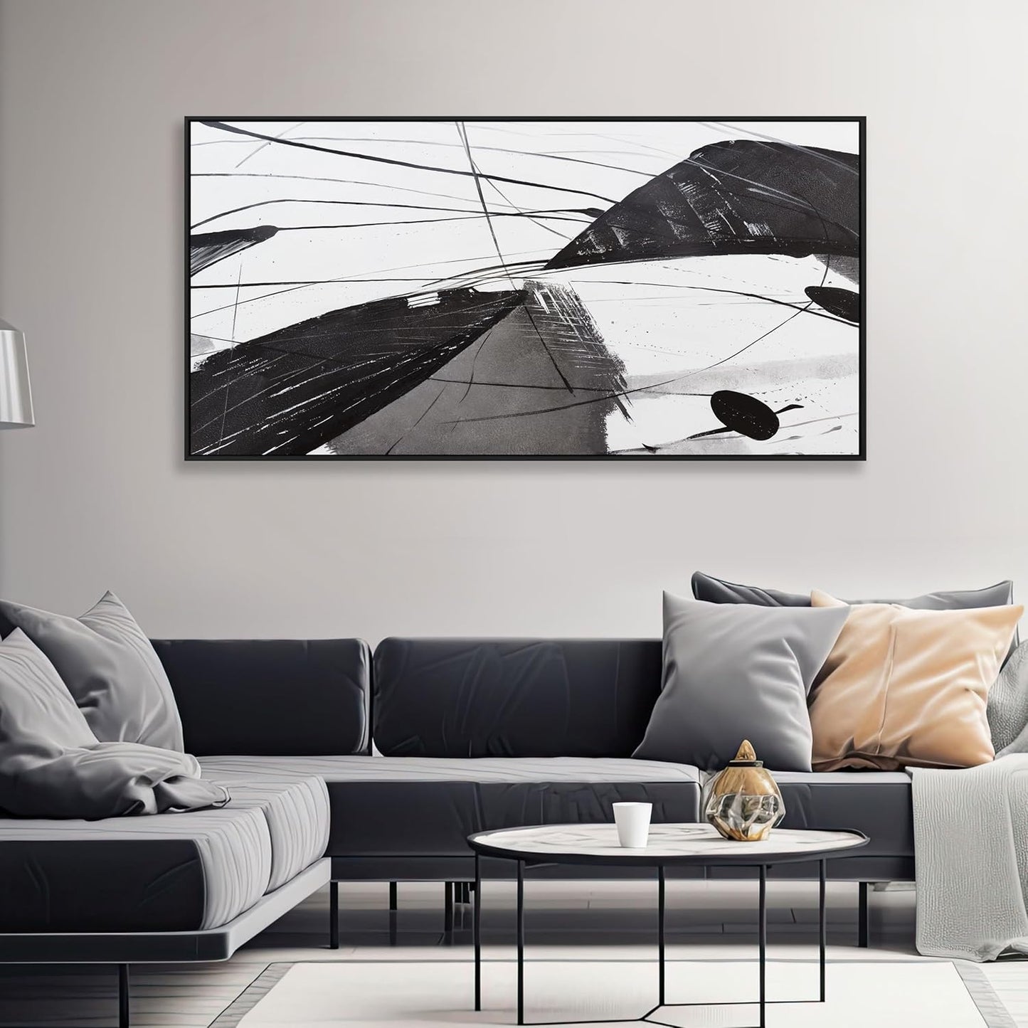 Abstract Wall Art Home Wall Decor Black and White Framed Canvas painting Abstract Artwork Modern Home Wall Decor for Living Room Bedroom Office 29"x58"
