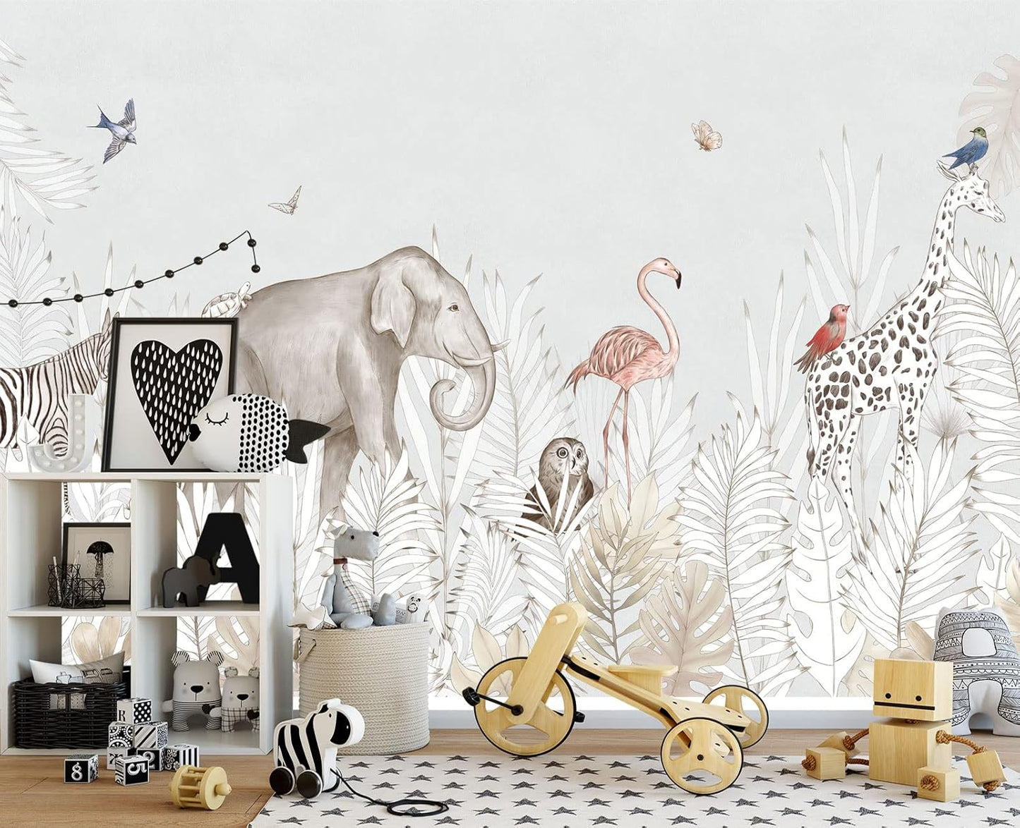 Elephant Zebra Animal Nursery Wallpaper Wall Mural 137" x 100"