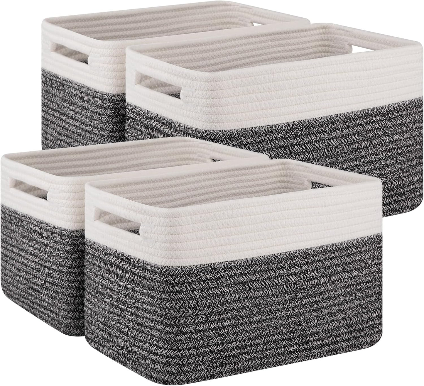 4 Pack Storage Baskets for Organizing, Woven Baskets for Shelves - Perfect for Toys, Books, Towels, and Clothes, Durable Gift Basket Bins Toy Storage, 13''Lx9''Wx7.8''H, Black & White
