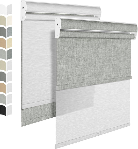 BERISSA Cordless Dual Roller Shades with Cassette Valance,Double Window Shades Blackout and Light Filtering Shades,Day and Night Roller Shades for Home Office Door.Linen Grey and White.67 W x 48" H