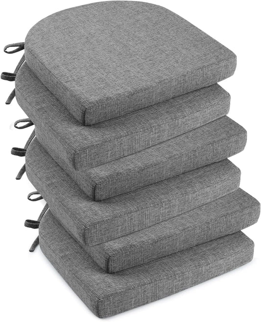 downluxe Indoor Chair Cushions for Dining Chairs, Soft and Comfortable Textured Foam Kitchen Chair Pads with Ties and Non-Slip Backing, 16" x 16" x 2", Dark Grey, 6 Pack