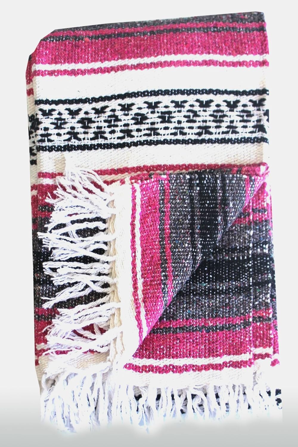 Del Mex Classic Mexican Blanket, Large Authentic Woven Falsa Throw (70"x50"), Artisan Southwest Décor for Beach, Yoga, Outdoors (Hot Pink/Fuchsia)