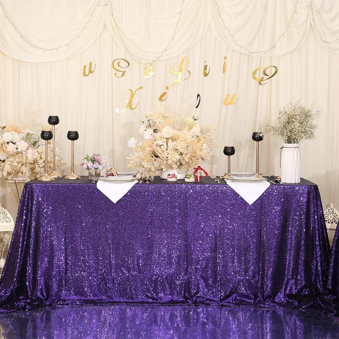 SquarePie Sequin Tablecloth 90 x 156 Inch Purple Sparkly Table Cloth for Wedding Halloween Party