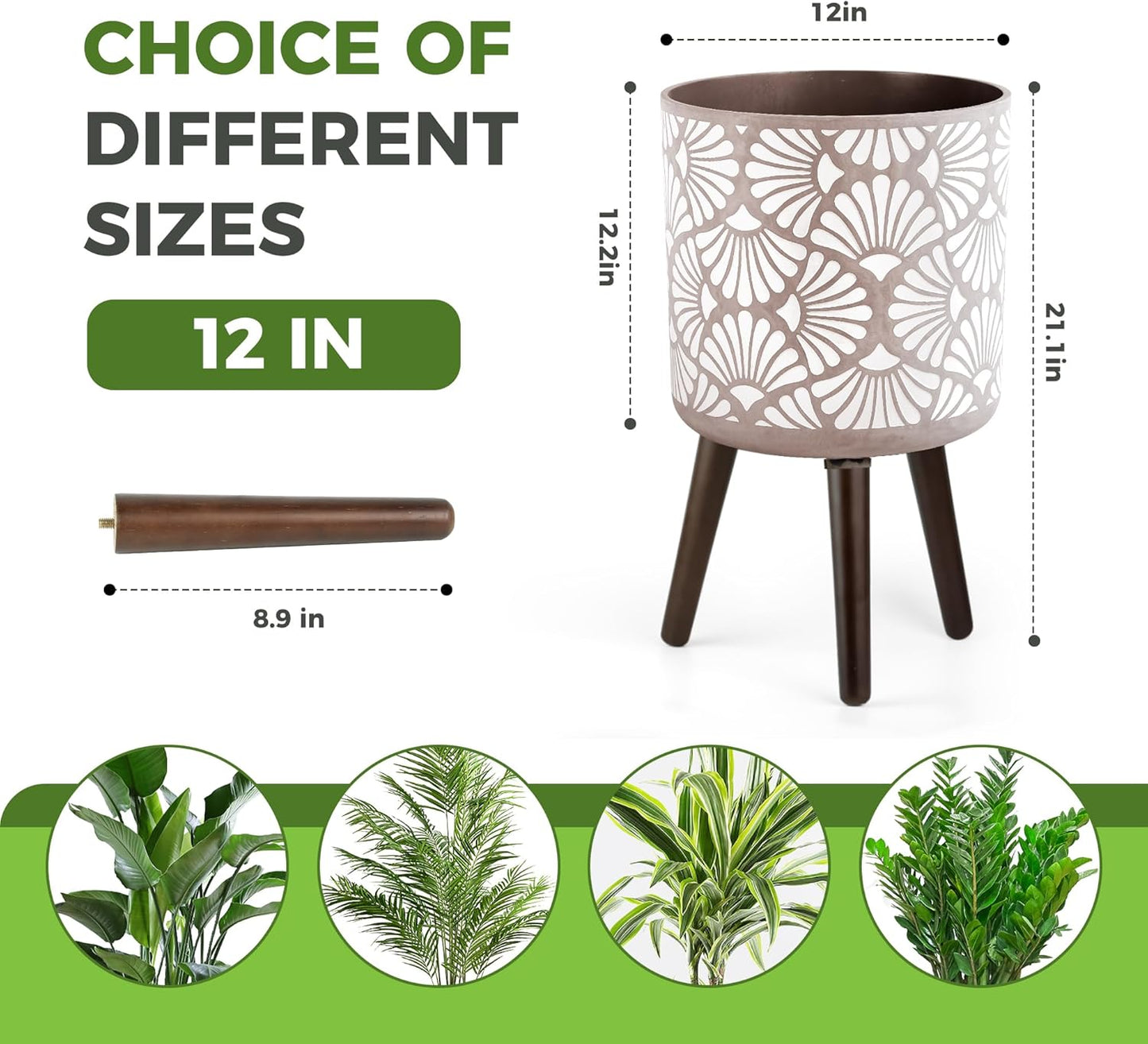 12 Inch Planter with Stand Mid-Century Tall Planter with Legs for Indoor Outdoor Plants