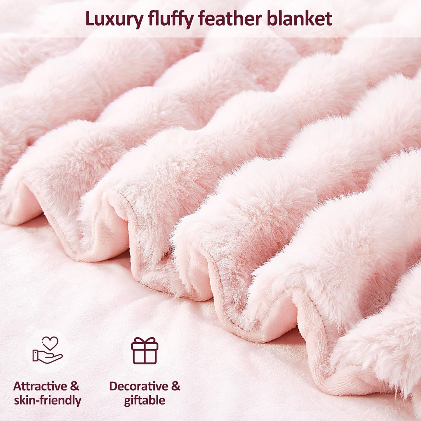 DREAMNINE Large Soft Thick Fuzzy Bubble Faux Rabbit Fur Bed Blanket Full Size 70" x 80",Lovely Big Warm Shaggy Fluffy Blankets for Winter,Solid Luxury Cozy Cute Bumpy Furry Blanket for Women Girl,Pink