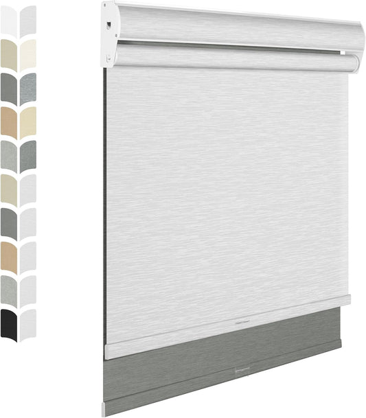 BERISSA Cordless Dual Roller Shades with Cassette Valance, Double Window Shades - Blackout and Light Filtering, Day and Night for Home Office Door. Grey and White. 44 W x 48" H