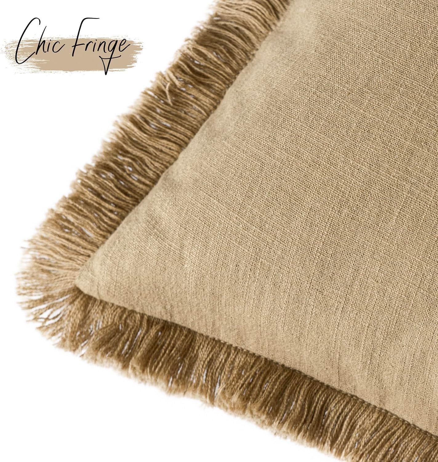 Foindtower Set of 2 Decorative Linen Fringe Throw Pillow Covers Farmhouse Cushion Cover with Tassels Soft Accent Pillowcase for Couch Chair Sofa Bed Living Room Home Decor,20×20 Inch,Light Khaki Taupe