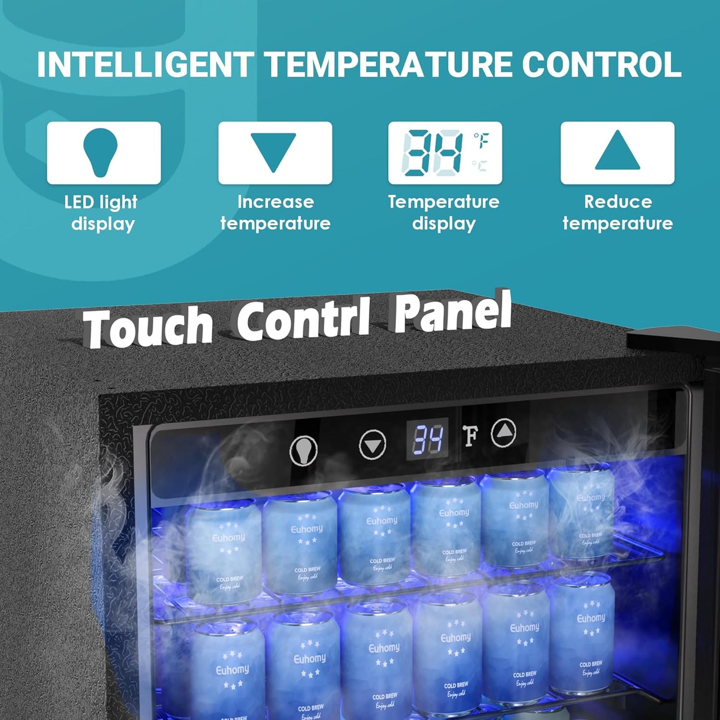 EUHOMY 4.5 Cu.ft Beverage Refrigerator and Cooler, 145 Can Mini fridge with Glass Door for Soda Beer Wine, Small Drink Dispenser with Digital Adjustable Thermostat for Home Office Bar