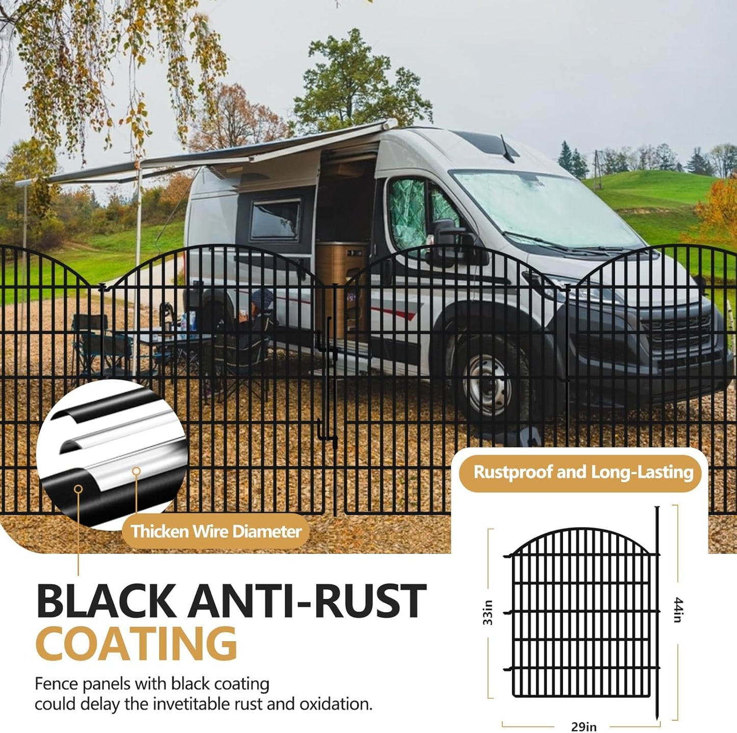 16 Panels Decorative Garden Fence with Lock, 33in (H) x 38.67ft (L) No Dig Dog Animal Barrier for Outdoor Yard, Rustproof Ground Stakes Metal Fencing for Yard, Patio, Flower Bed