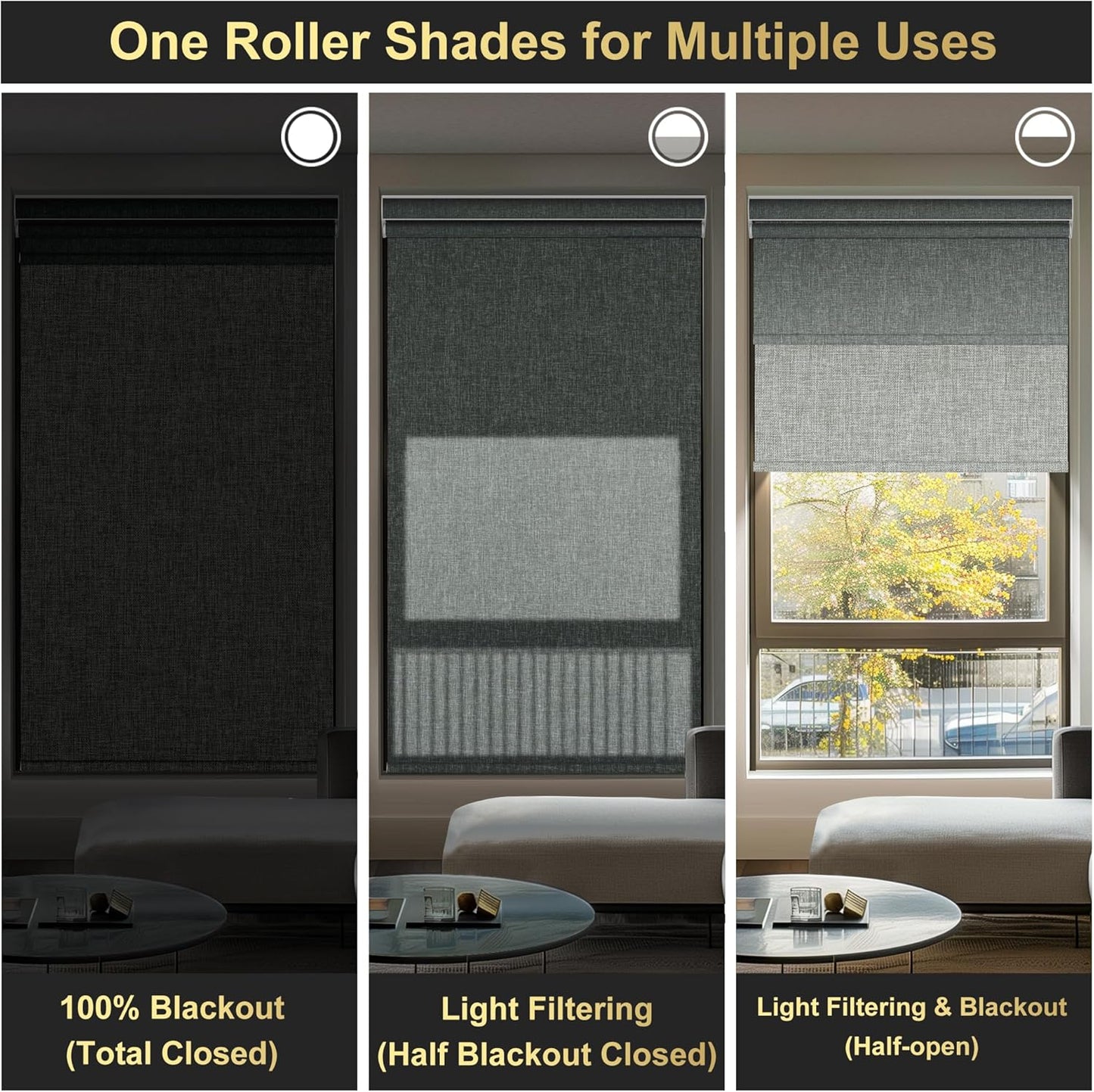 BERISSA Cordless Dual Roller Shades with Cassette Valance,Double Window Shades Blackout and Light Filtering Shades,Day and Night Roller Shades for Home Office Door.Linen Grey.40 W x 48" H
