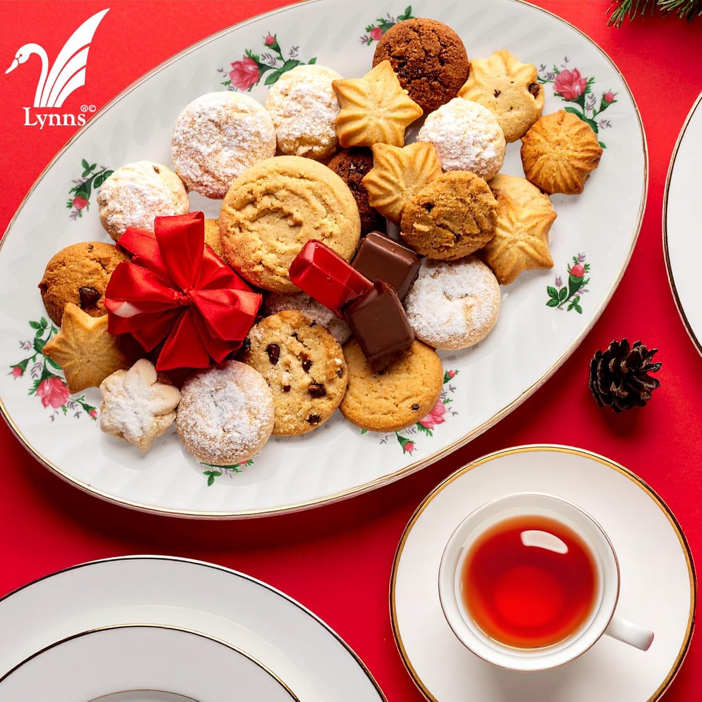 Lynns Paradise Vintage Rose 14-Inch Oval Platter, Set of 2, Pink; Heavy Duty; Chip Resistant; Lead and Cadmium Free; Freezer to Oven Safe up to 500°F