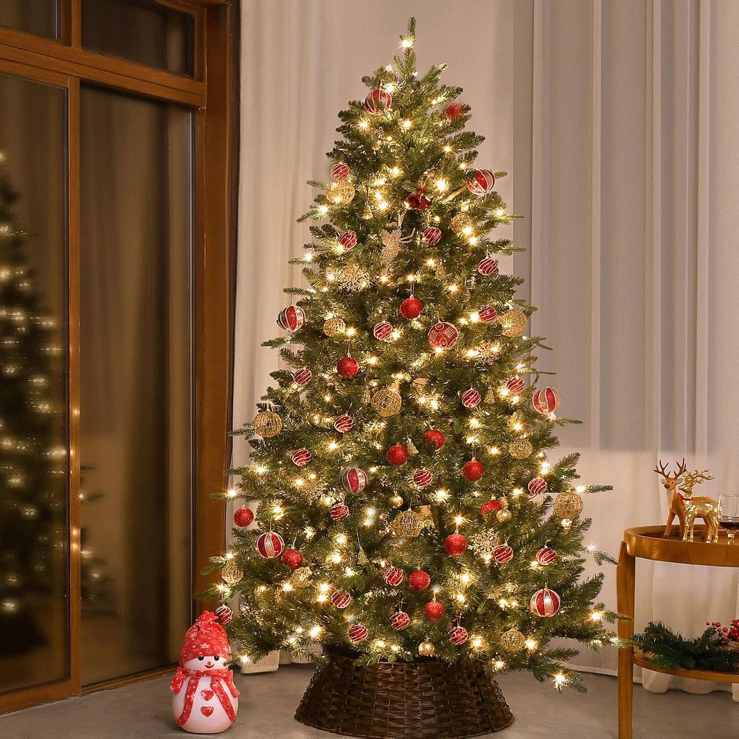 4FT Pre-Lit Artificial Christmas Tree with 628 PE&PVC Mixed Branch Tips, 200 Warm White Lights, Hinged Premium Spruce Fake Xmas Trees, Green, Foldable Base