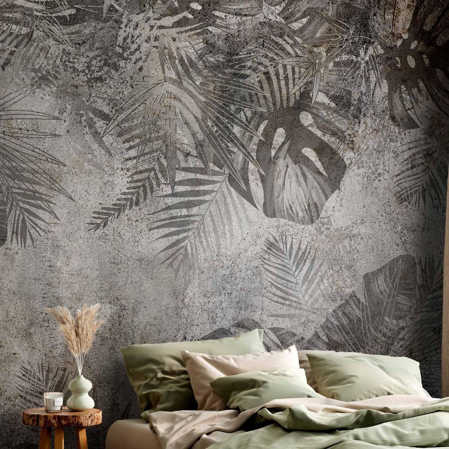 artgeist Premium Wall Mural Tropical Leaves 157x110 in - XXL Non-Woven Wallpaper Fleece Wall Decor Photo Print Picture Image Design Landscape Palms Leaves Monstera Grey b-C-0825-a-a