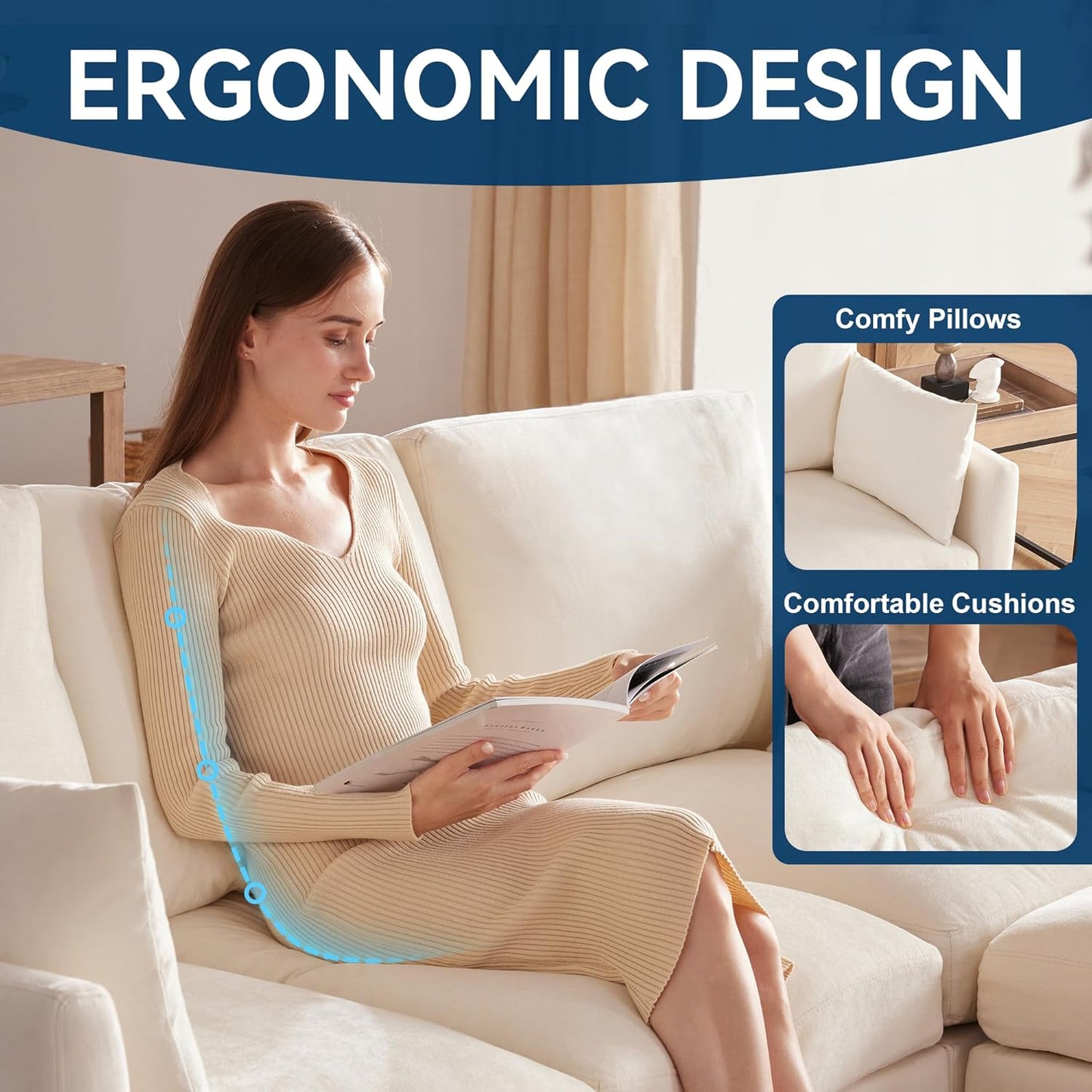 Tbfit 59" Loveseat Sofa, Chenille Small Sofa Couch, Love Seat with 2 Pillows for Small Space, Bedroom & Living Room, Beige