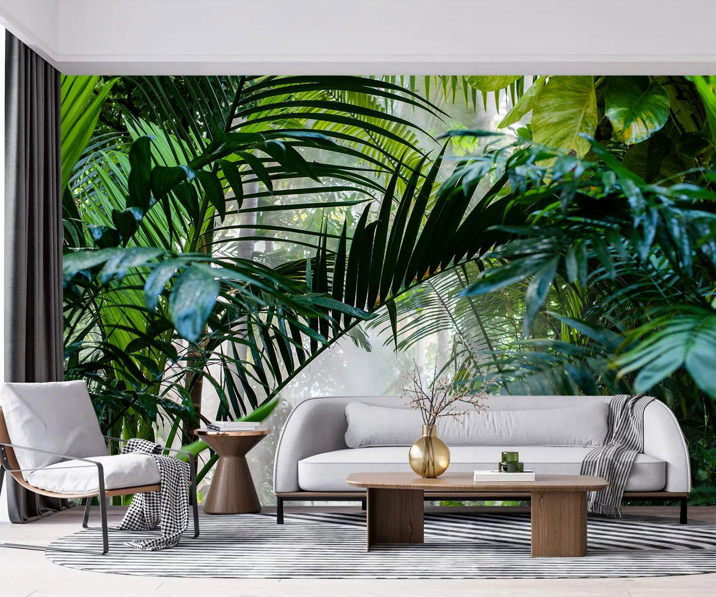 -Rainforest Leaves Fabric Wallpaper Green Trees Mural Bedroom 100" x 65" (Not Peel and Stick)