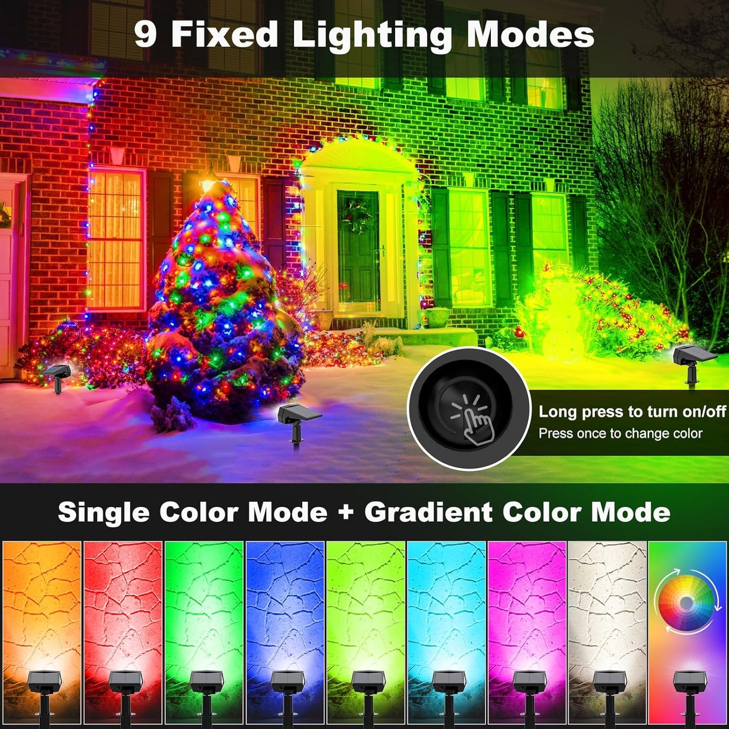 Fabrito Solar Color Changing Lights Outdoor, 9 Color Modes Landscape Spotlights, Dusk to Dawn Solar Powered Spot Lights for Outside, Solar Garden Lights for Yard, Pathway, Tree 4 Pack (Multicolor)
