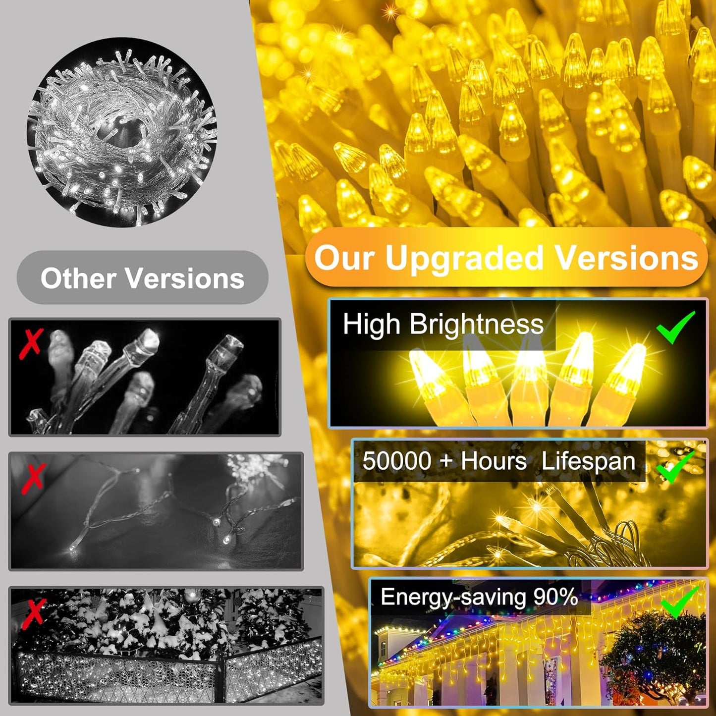 1620LED 164ft Christmas Lights, 360Drops 12 Modes Warm White Christmas String Lights Outdoor Dimmable, Waterproof Christmas Decoration Fairy Lights with Timer for Indoor Eaves Party Patio Window Fence