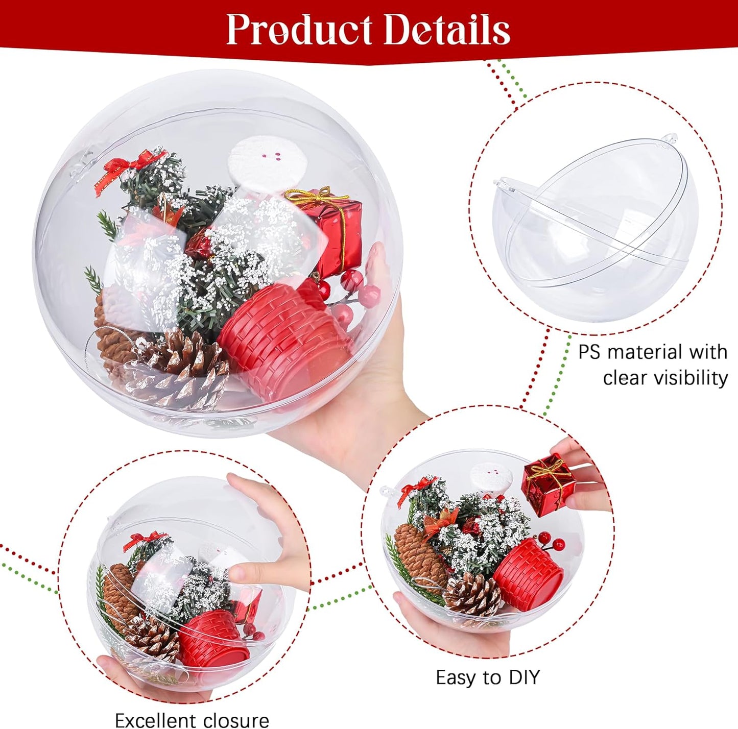 ANVAVO 2 Pieces 20 cm Christmas Clear Plastic Fillable Ball Ornaments DIY Craft Transparent Baubles Shatterproof Christmas Tree Hanging Ornaments for Xmas New Years Birthday Wedding Home Decor