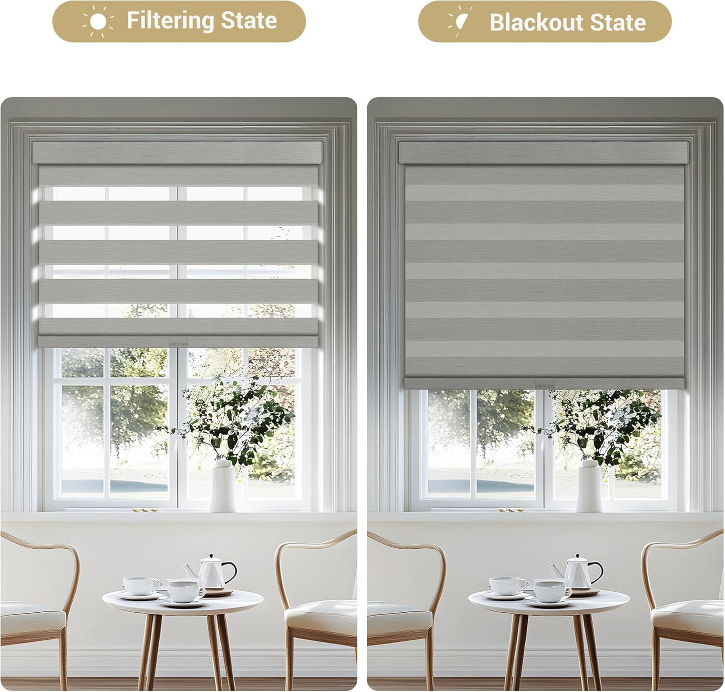 Cordless Zebra Blinds for Windows, Blackout Interior Blinds,Easy to Install,UV Protection,for Offices and Home,Custom Roller Shades, Mousse Light Grey,53" W x 56" H