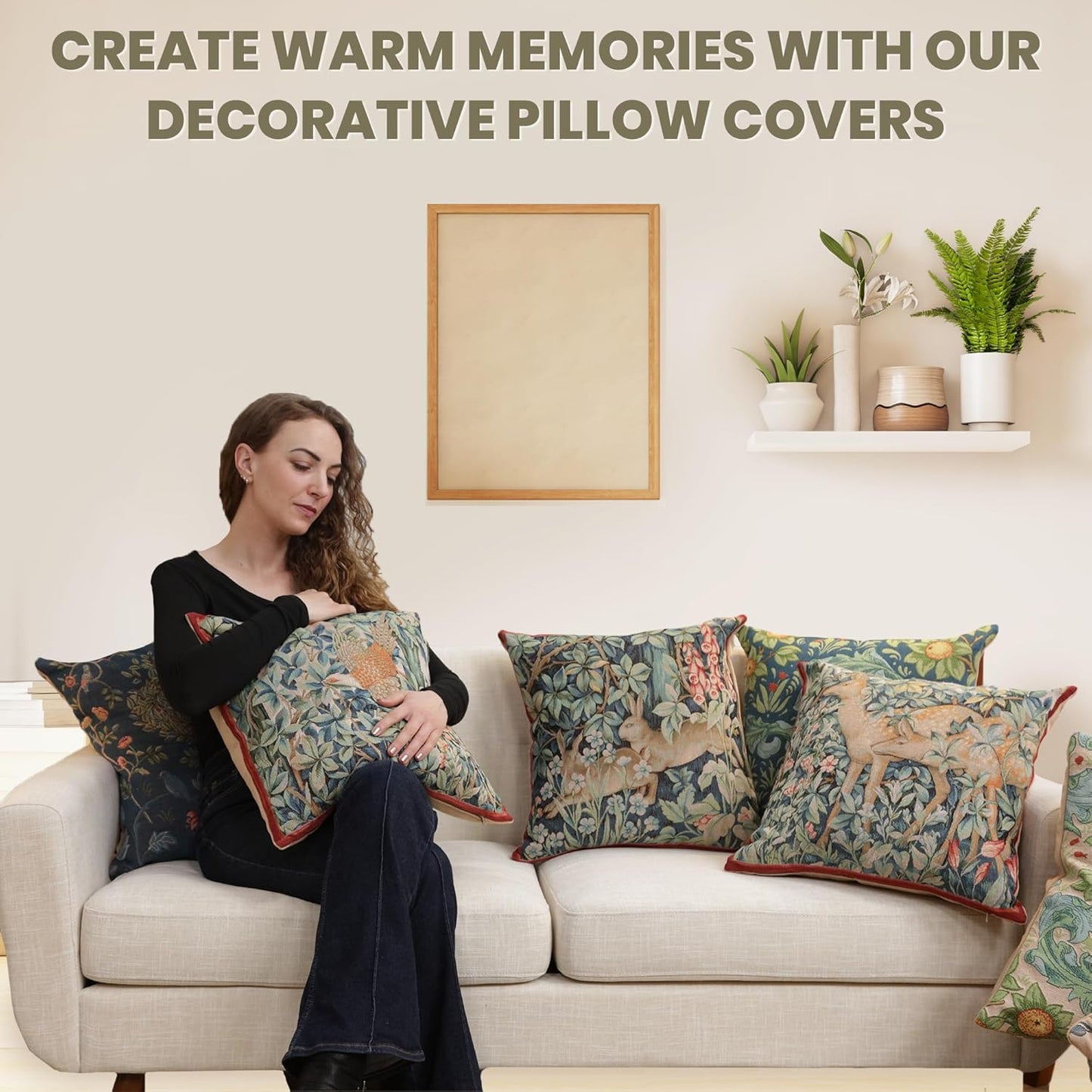 Charlotte Home Furnishings Decorative Tapestry Pillow Cover 19x19 in, Blue Kelmscott Couch Throw Pillow Cover, French Country Square Cushion Cases for Bed Room Home Decor, Soft Cotton Jacquard Woven