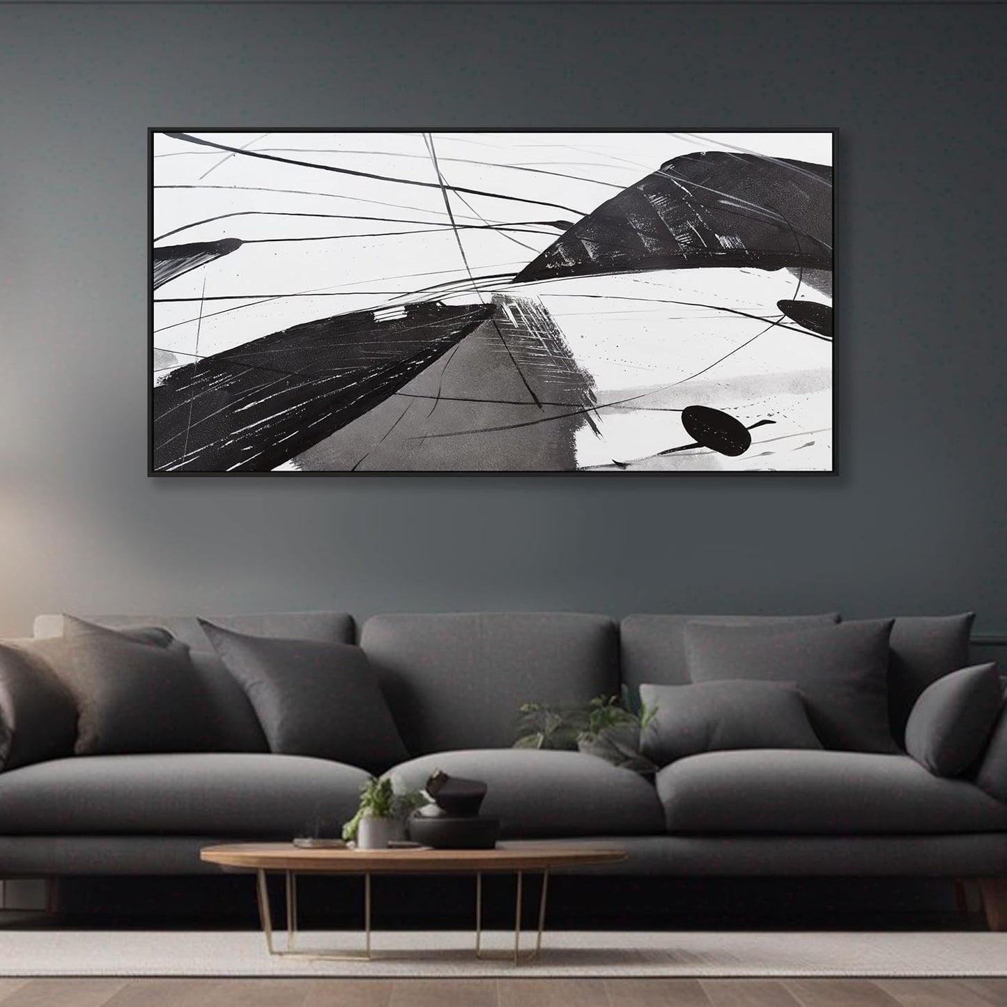 Abstract Wall Art Home Wall Decor Black and White Framed Canvas painting Abstract Artwork Modern Home Wall Decor for Living Room Bedroom Office 29"x58"