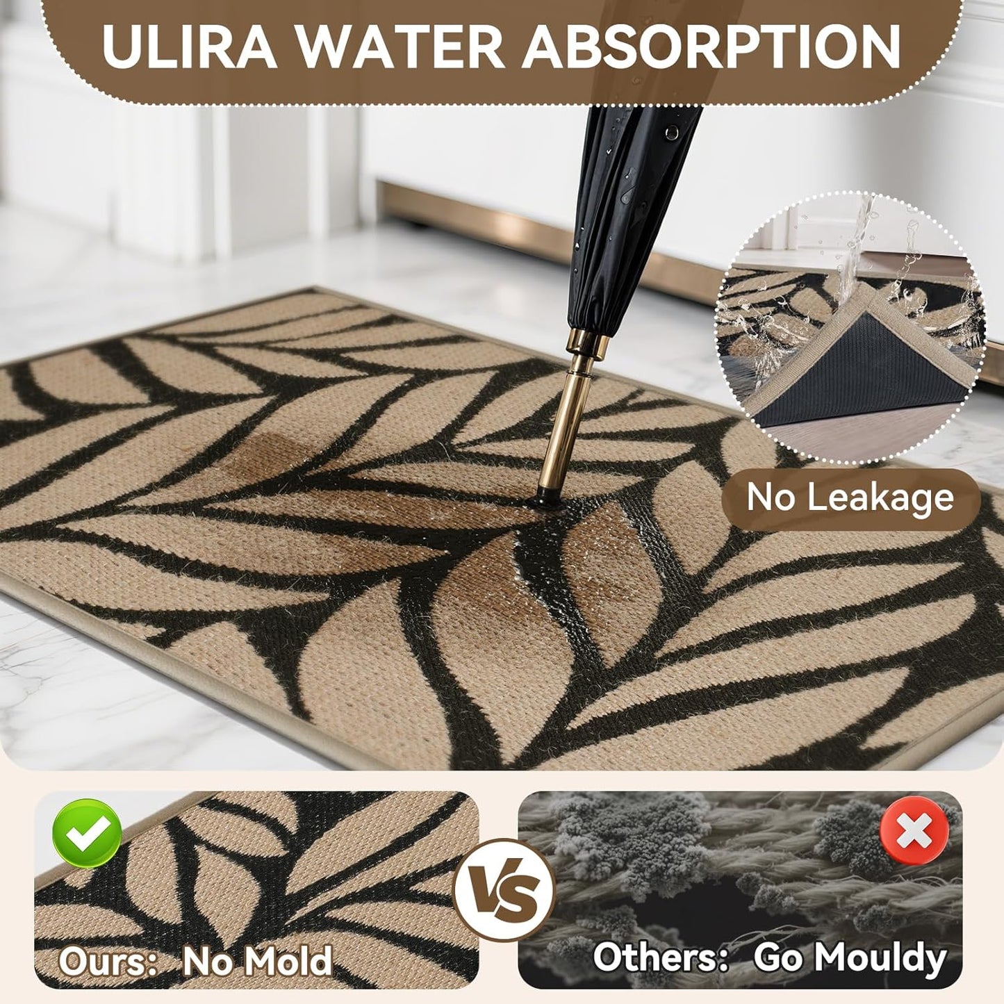 Front Door Mat Indoor Outdoor Entrance, 24''x35'' All-Season Waterproof Welcome Mat, Heavy Duty Non-Slip Rubber Backing, Patio Porch Doormat, Low Profile, Trap Dirt and Moisture, Brown