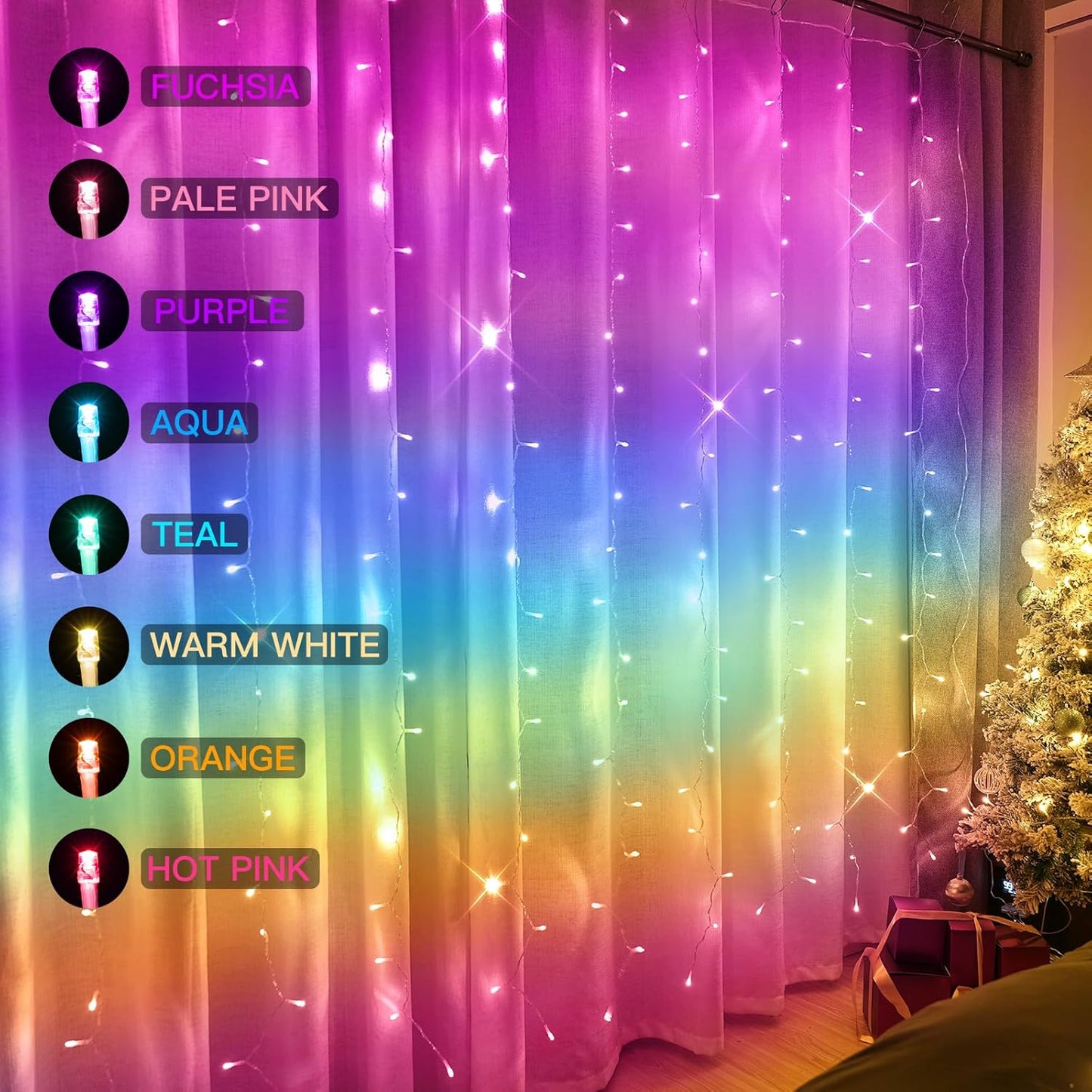 suddus Curtain Lights for Bedroom, 192 Led 8.3ft x 5.25ft Hanging String Lights Outdoor, Fairy Curtain Lights for Backdrop, Window, Wall, Wedding, Party, Garden, Porch, Birthday Decor Multicolor