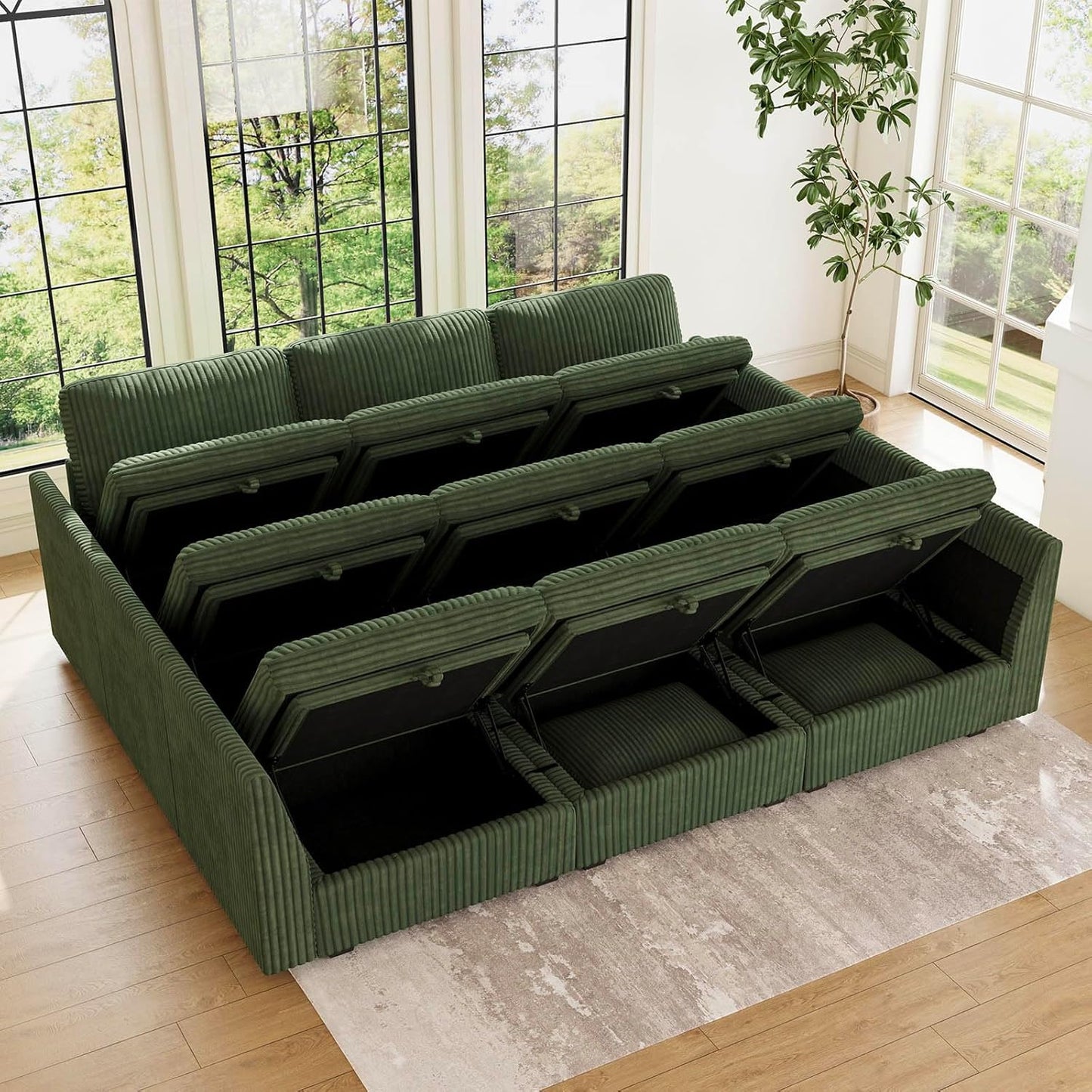 Belffin Modular Sectional Sofa with Sleeper Sofa, Oversized Cloud Couch with Extra Deep Seat, Upholstered 9 Seat Sectional Couches for Living Room, Plush Corduroy Green
