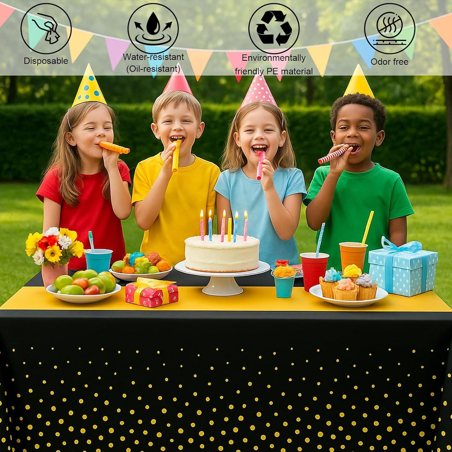 3Pcs Graduation Tablecloth,Graduation Decorations 2025,Black and Gold Retirement Party Decorations for Rectangle Tables,54"x108" Disposable Plastic Table Cloth for Congrats Grad Party Birthday Wedding