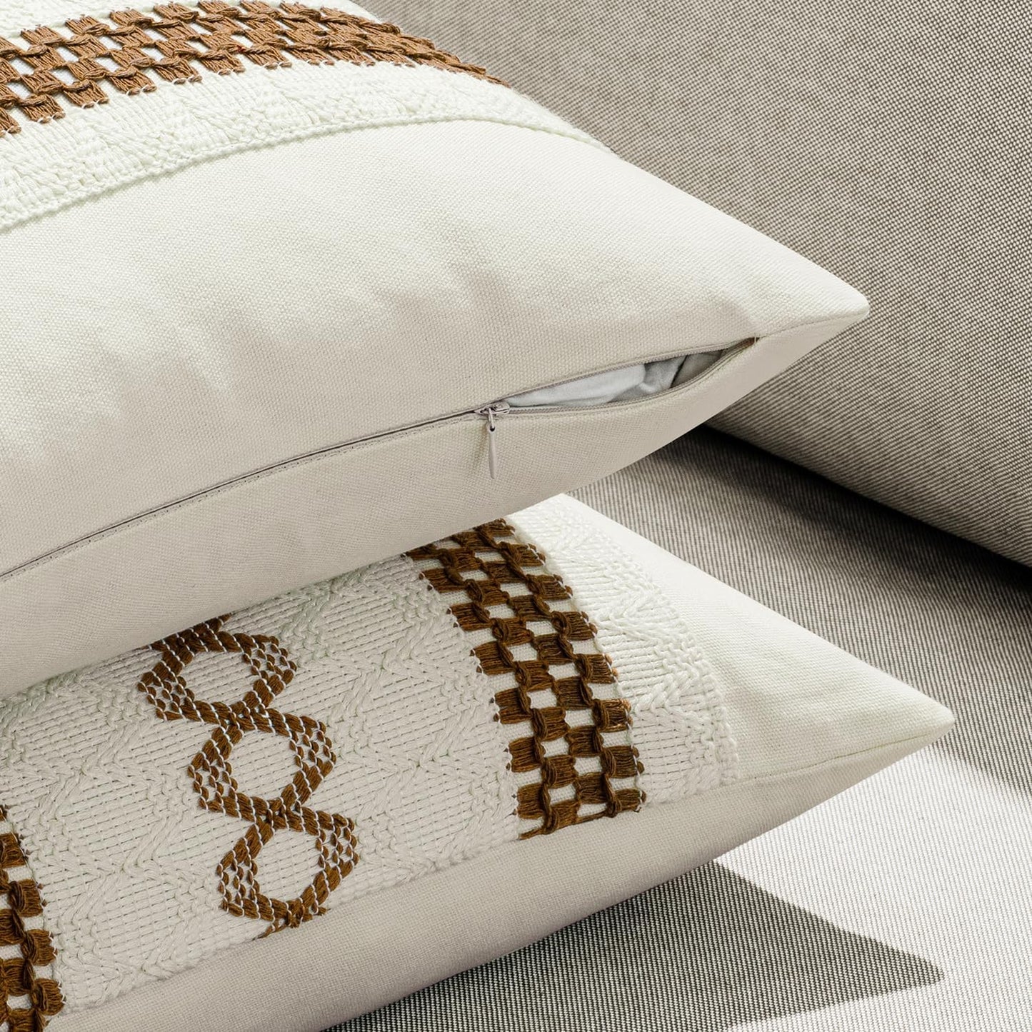 MIULEE Set of 2 Coco Brown Boho Decorative Pillow Covers 18x18 Inch Farmhouse Rustic Couch Throw Pillows Modern Spring Cotton Cushion Covers Retro Cute Macrame Woven Home Decor for Bed Sofa Chair