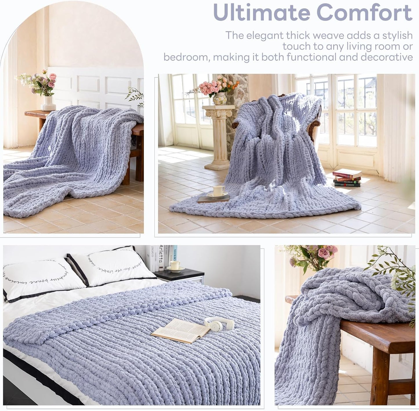 Chunky Knit Blanket - Luxury Soft Cozy 40 * 50 Throw Blanket,100% Woven Blanket Rope Knot Throw Blanket for Couch, Sofa, Home Decor, Gift - Machine Washable(Grey)