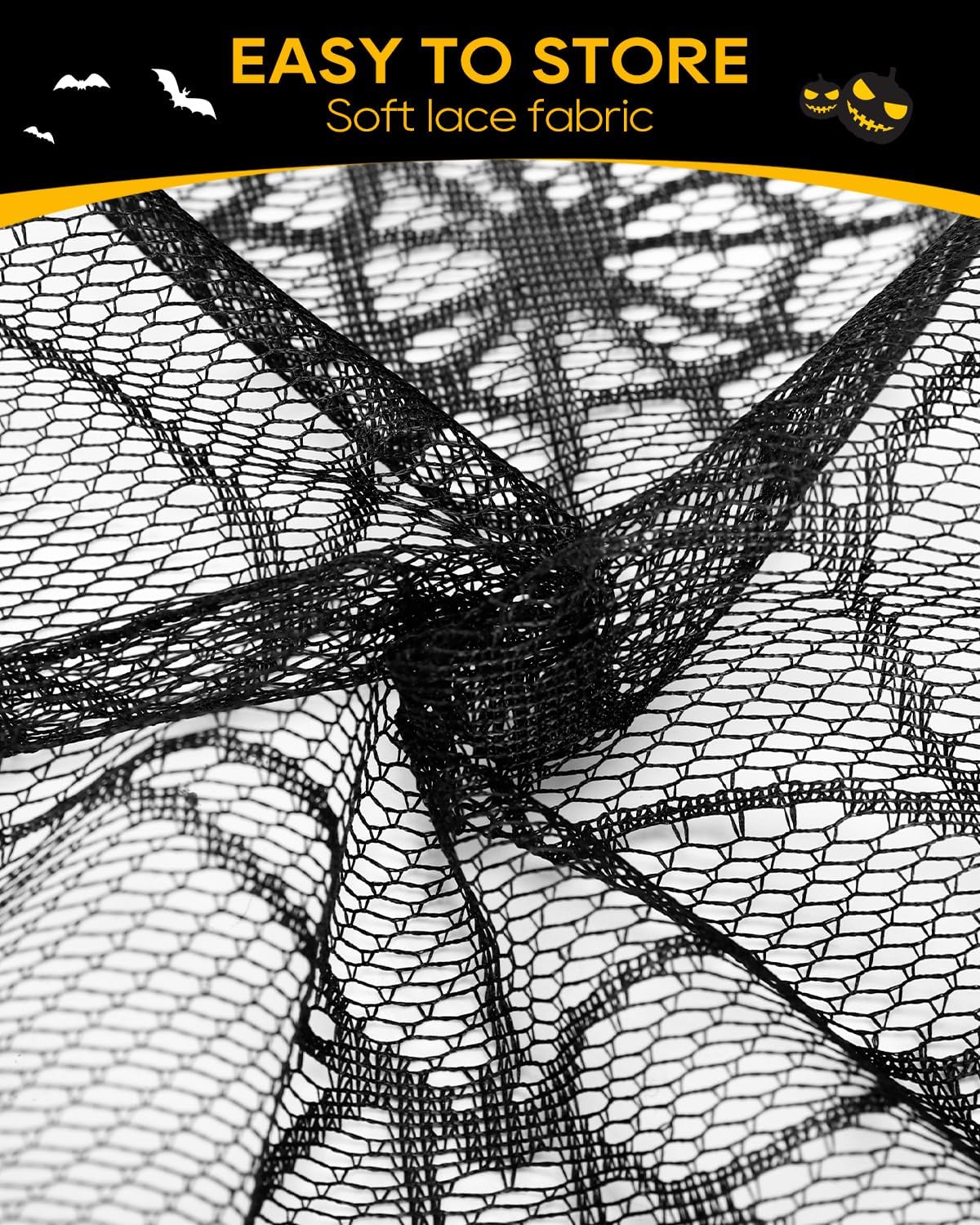 eZAKKA Halloween Table Cloth with 16 Pcs Bats Wall Decor, Spider Web Table Cloth Black Tablecloth Lace Fabric Table Cloths for Rectangle for Parties Gothic Spooky Home Decorations, 53x68 Inch