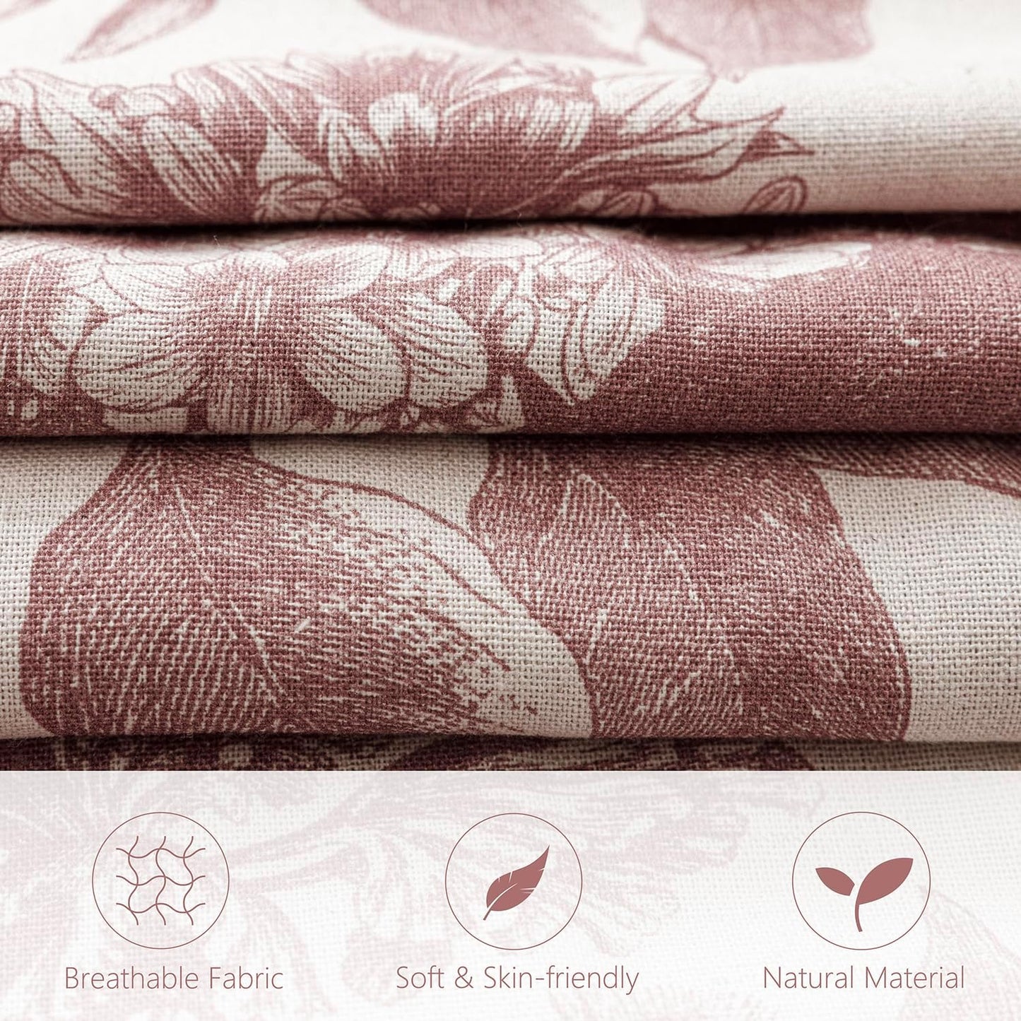 Foindtower Set of 2 Linen Floral Vintage Throw Pillow Covers Neutral Accent Decorative Cushion Covers Farmhouse Boho Home Decor for Sofa Chair Couch Bedroom Living Room Outdoor,20×20 Inch,Dark Pink