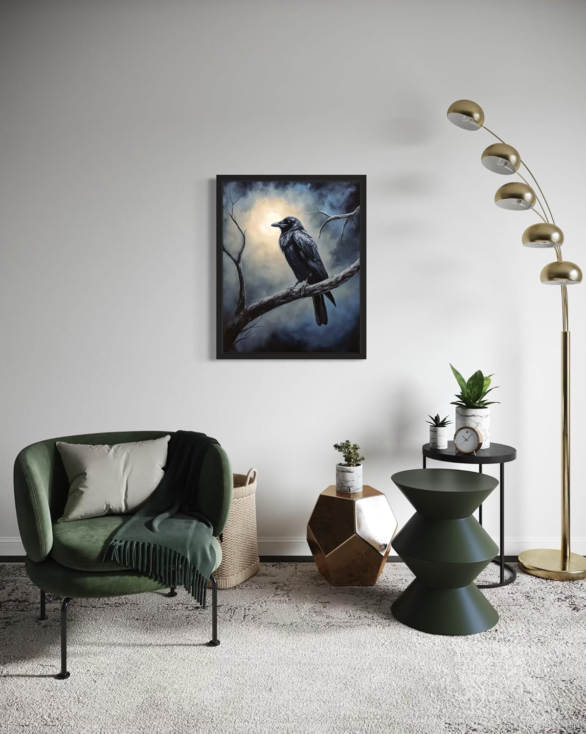 Crow under the Moonlight Poster Art Print, Halloween Scary Vintage Wall Art Academia Spooky Painting Decoration for Horror Prints, Gothic Posters Bedroom Decor 89 (Crow under the Moonlight, 11 x 14 inches, Unframed)
