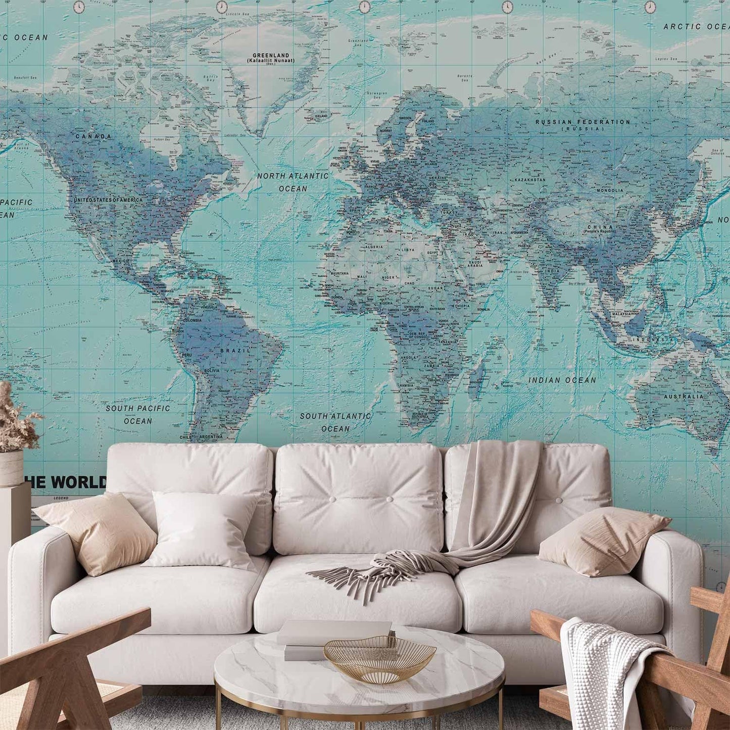 artgeist Premium Wall Mural World Map 138x101 in - XXL Non-Woven Wallpaper Fleece Wall Decor Photo Print Picture Image Design Home Map of The World k-A-0091-a-b
