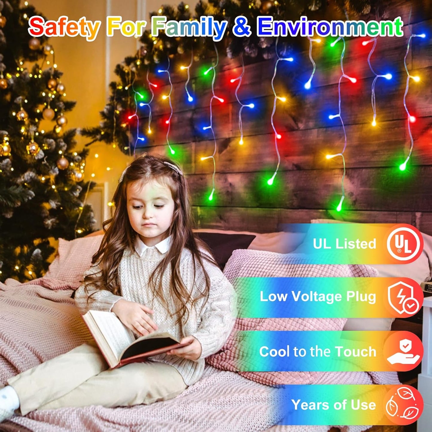 504LED 50ft Christmas Lights, 112Drops 12 Modes Multicolor Christmas String Lights Outdoor Dimmable, Waterproof Christmas Decoration Fairy Lights with Timer for Indoor Eaves Party Patio Window Fence