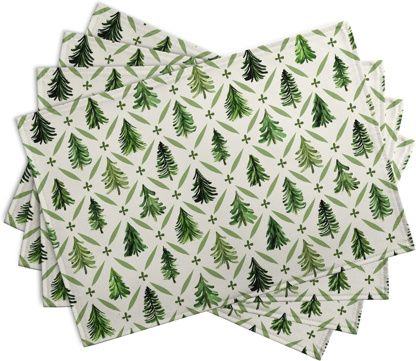 Sage Green Pine Tree Christmas Placemats Set of 4 Xmas Farmhouse Rustic Style Print Place Mat Seasonal Winter Holiday Linen Table Mats for Indoor Outdoor Kitchen Dining Party Decor