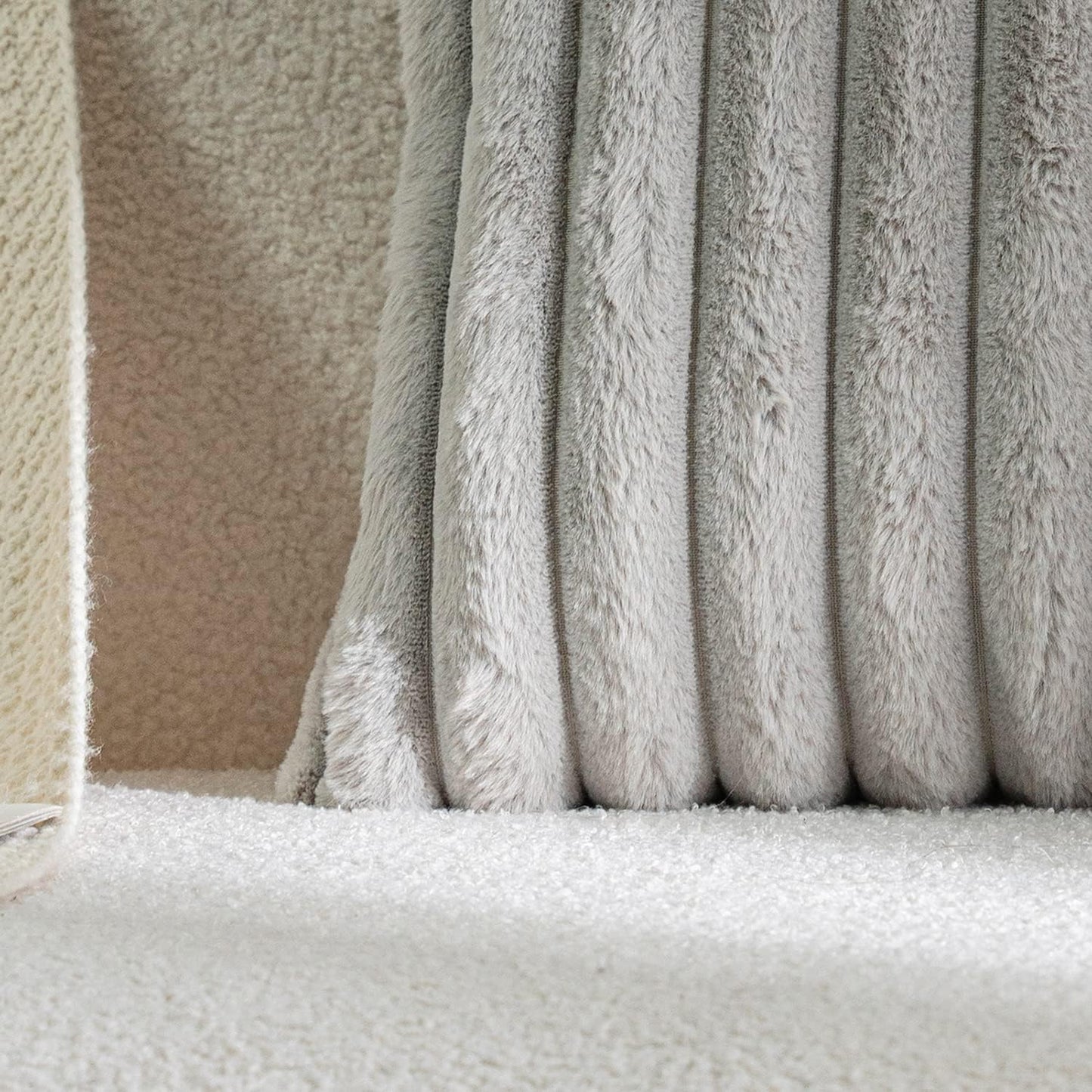 DEELAND Pack of 2,Double-Sided Faux Fur Plush Decorative Throw Pillow Covers Fuzzy Striped Soft Pillowcase Cushion Covers for Sofa Couch Bedroom Lightgrey 22x22 inch