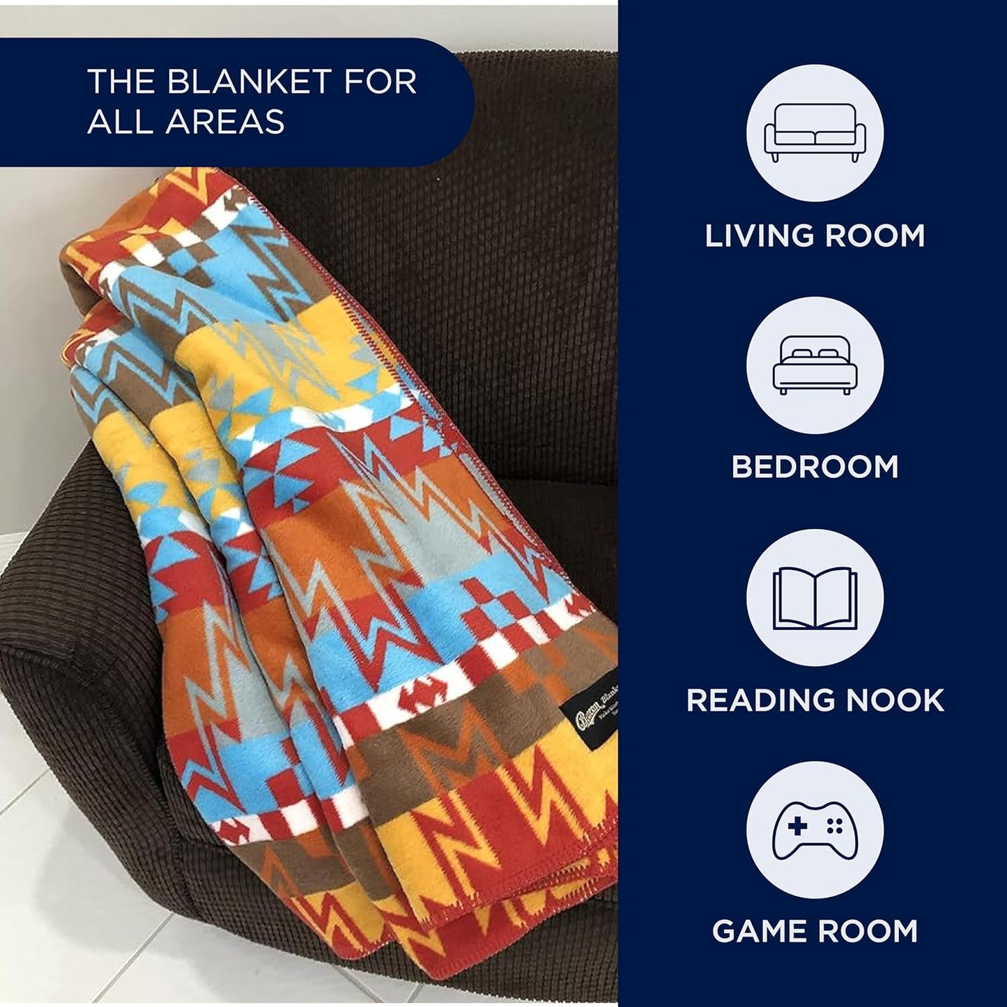 Beacon Blankets Southwestern Wigwam Native American Design Throw - 90" x 90" Blanket Only - Premium Plush Blanket Can be Used for Queen or King Size Bed