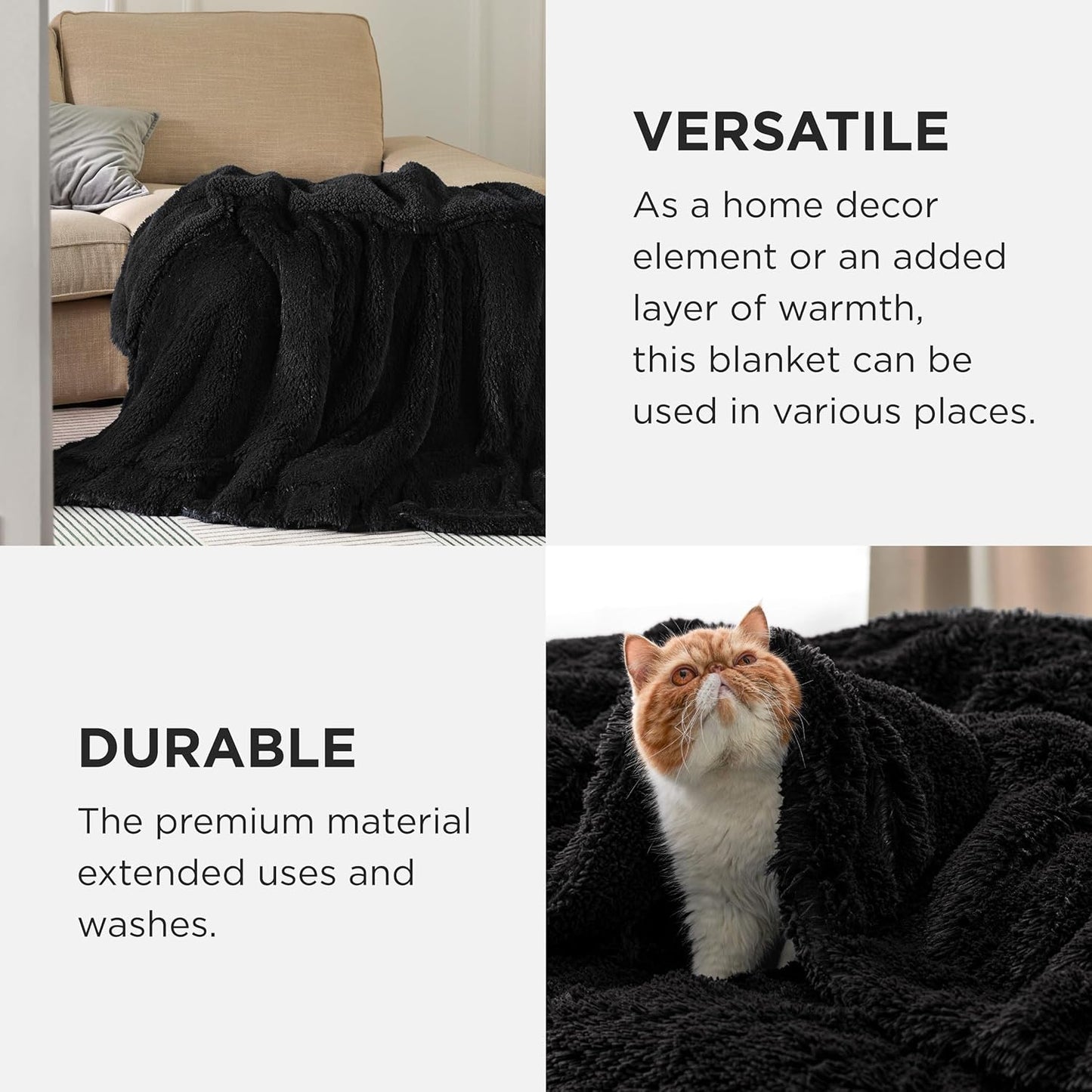 Bedsure GentleSoft Fluffy Black King Size Blanket for Bed, Thick Soft Sherpa Faux Fur Fleece Bedding Fuzzy Plush Winter Warm Heavy Oversize Large King Blanket, Cozy Black Gifts for Men Women, 108x90
