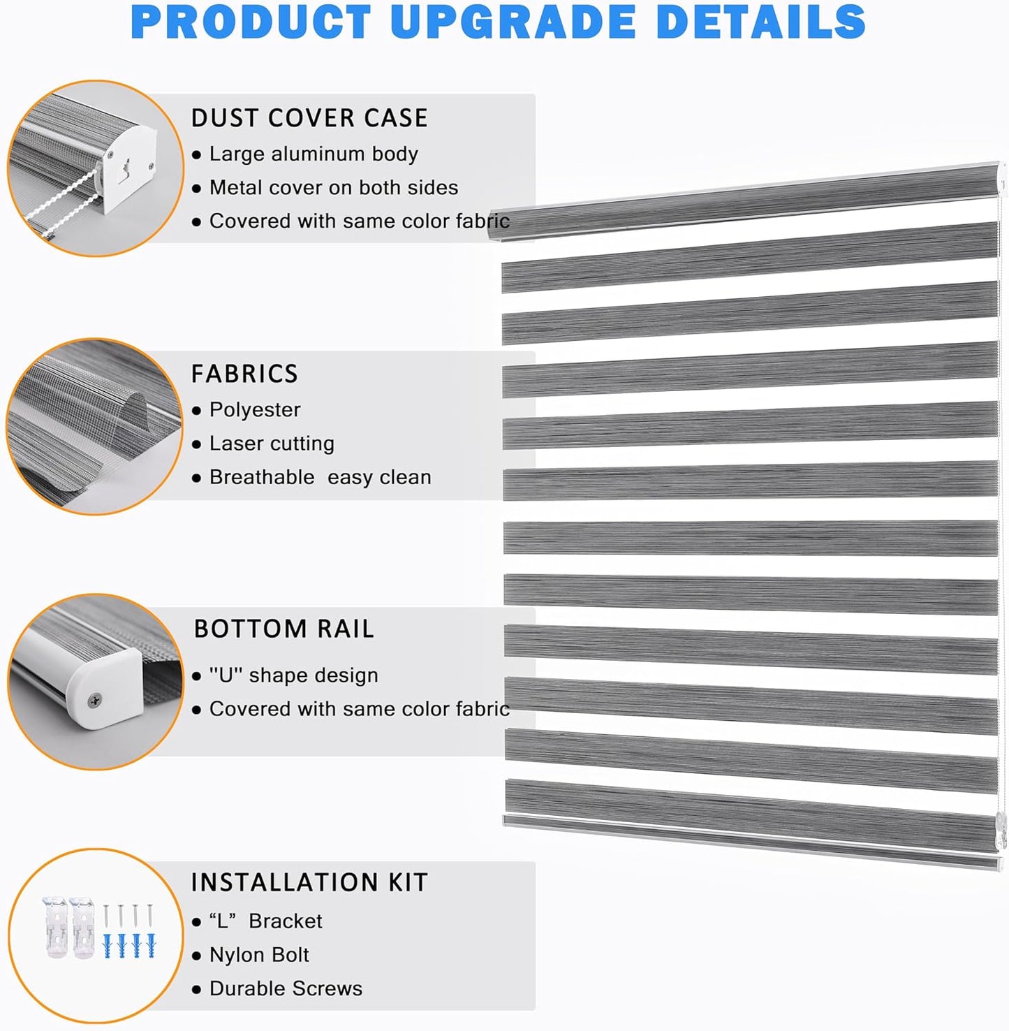 Zebra Blinds Window Blind Zebra Shade Blinds for Windows Roller Sheer Shades Privacy Light Filtering Shades for Home Kitchen Bathroom (Width 72'' X Height 72'' Grey)