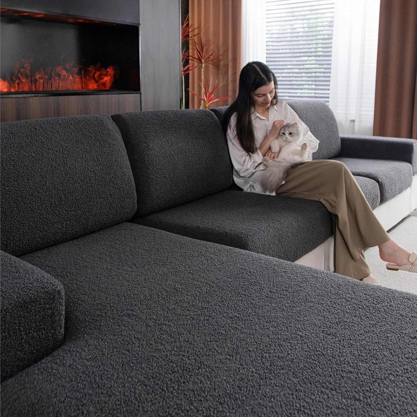 Couch Cushion Covers for Sectional Sofa, Stretch Soft Sofa Slipcovers Washable Wear-Resistant Universal Furniture Protector for Living Room(1 Piece Back Couch Cover, Dark Gray)