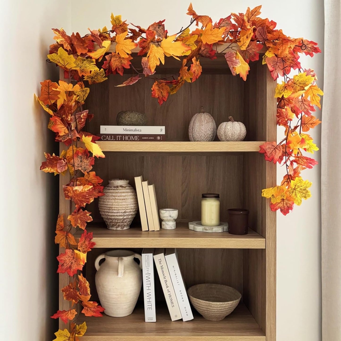 CQURE 20 Pack Fall Leaf Garland, Total 118Ft Artificial Fall Vines Autumn Garland Fall Maple Leaves Thanksgiving Decor for Home Wedding Fireplace Party