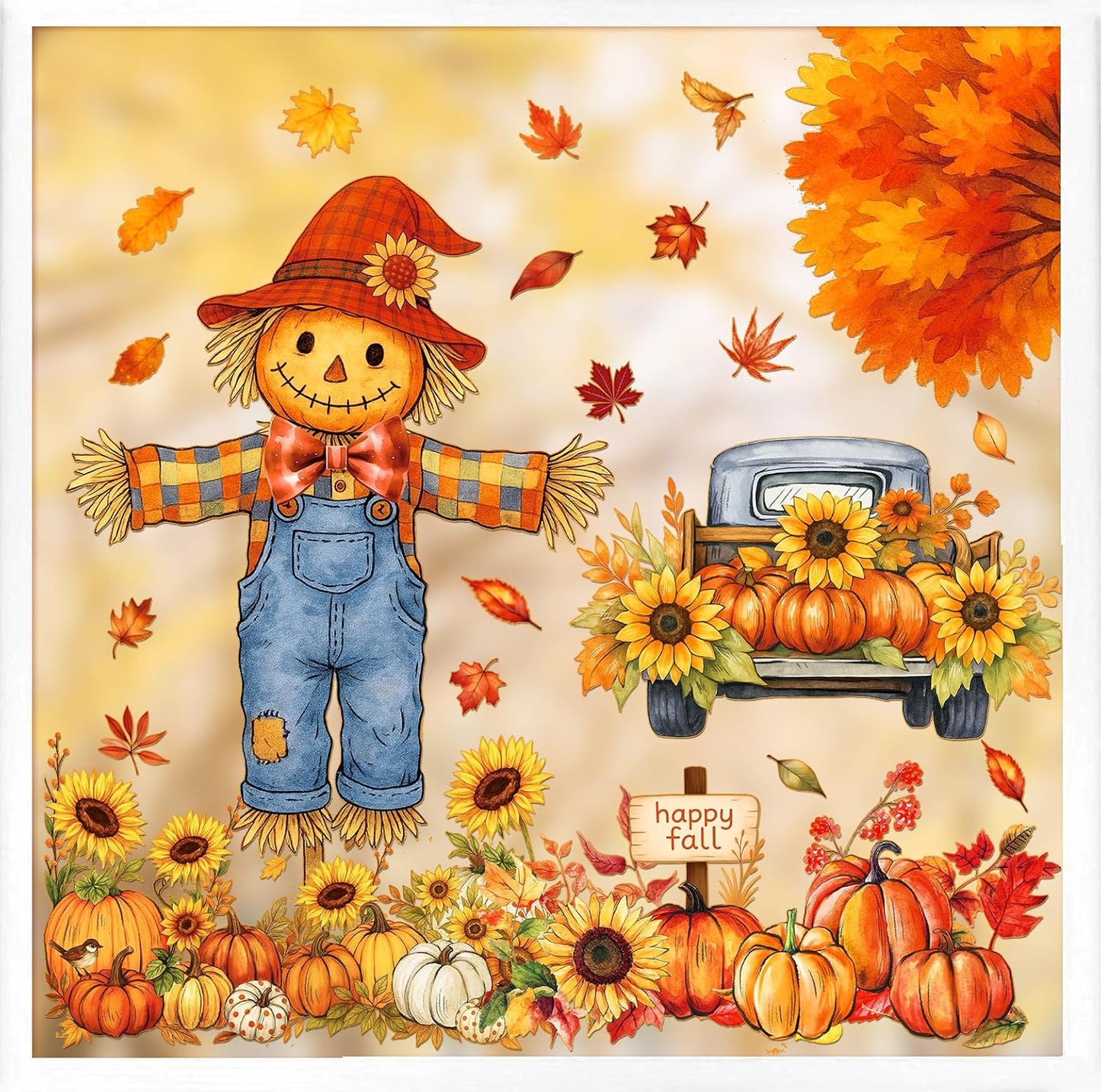 Fall Window Clings - 9 Sheets 116 Pcs Fall Decorations for Autumn Thanksgiving Harvest Home Party, Pumpkin Leaves Truck Maple Sunflowers Stickers for Glass, Double-Sided Static Window Decals