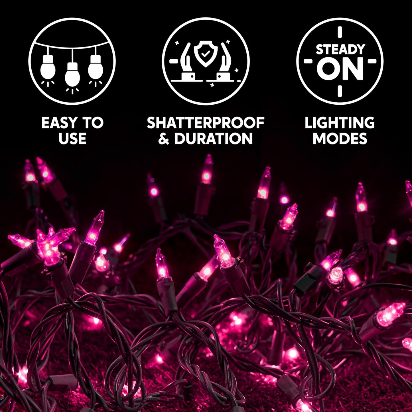 Joiedomi Pink Christmas String Lights,100 Count 21.4FT Fairy Tree Lights Plug in for Indoor Outdoor Xmas Valentines Decor Patio Holiday Theme Party Yard House,Green Wire