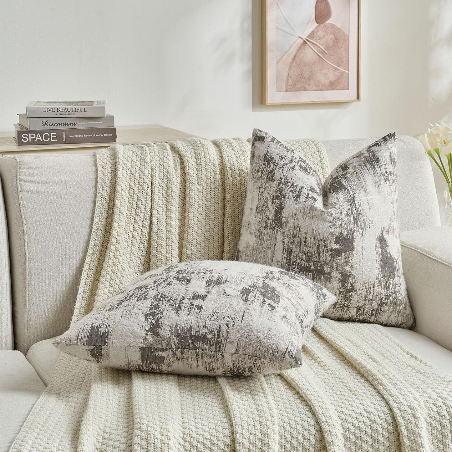 FUTEI Black White Decorative Throw Pillow Covers 20x20 Inch Set of 2,Soft Faux Cashmere Jacquard - Textured & Cozy Cushion Case,Modern Home Decor for Couch Bed Living Room