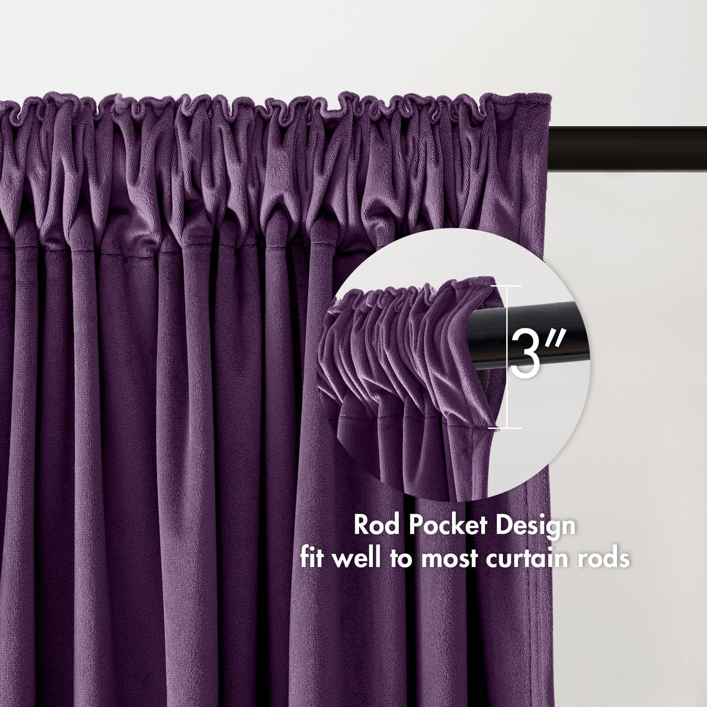 MIULEE Purple Velvet Curtains Thermal Insulated Blackout Curtain Drapes for Bedroom Living Room Darkening 108 Inches Long Curtains Panels Rod Pocket Set of 2